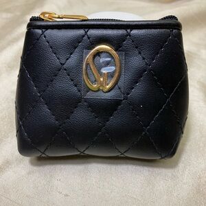 St. John Collection Black Quilted Coin Purse/Cosmetic Bag with Gold Logo